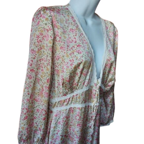 ZARA Romantic Long Sleeve Pink and White Floral Dress Size Small - Picture 6 of 11